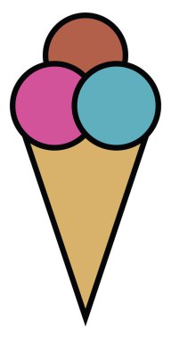 Külahta renkli dondurma, illüstrasyon, vektör, beyaz arka planda.