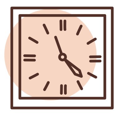 Beyaz zemin üzerinde kare duvar saati, illüstrasyon, vektör.