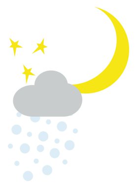 Geceleri karlı bulut, beyaz arkaplanda illüstrasyon, vektör.