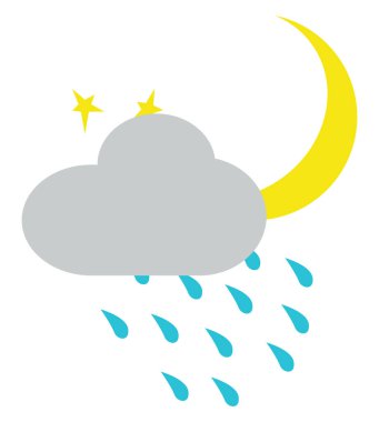 Yağmurlu gece bulutu, illüstrasyon, vektör, beyaz arka planda.