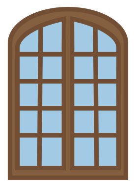 Beyaz arka planda kahverengi ev penceresi, illüstrasyon, vektör.