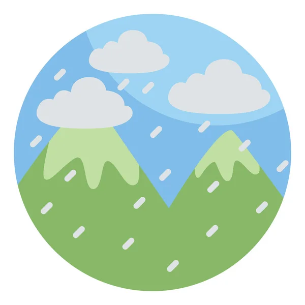 Βροχή Στα Πράσινα Βουνά Εικονογράφηση Διάνυσμα Λευκό Φόντο — Διανυσματικό Αρχείο