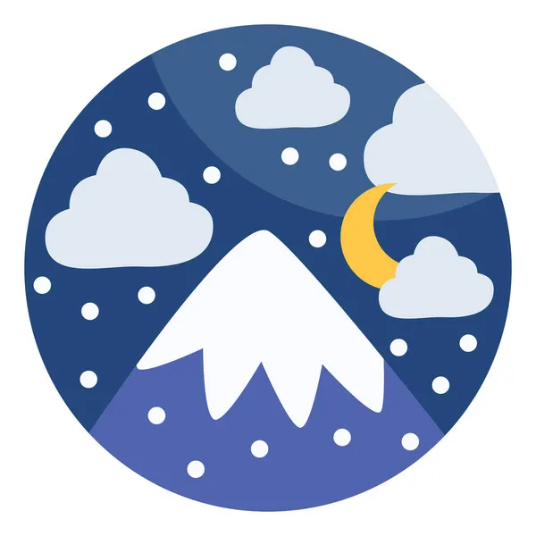 Une Montagne Nuit Couverte Neige Illustration Vecteur Sur Fond Blanc — Image vectorielle