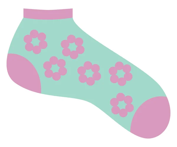 Mintgrüne Socke Mit Blumen Illustration Vektor Auf Weißem Hintergrund — Stockvektor