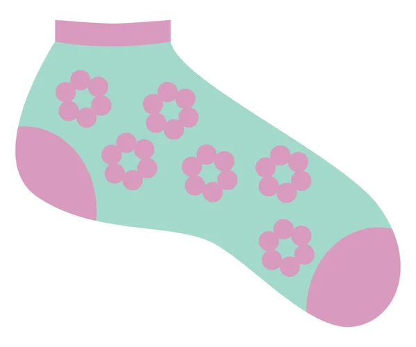 Chaussette Vert Menthe Avec Fleurs Illustration Vecteur Sur Fond Blanc — Image vectorielle