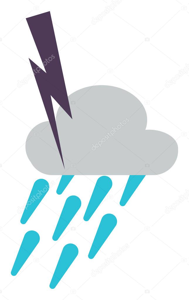 Lightning with rain, illustration, vector, on a white background.
