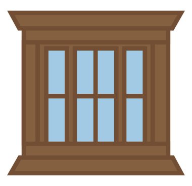 Kahverengi çerçeve ev penceresi, illüstrasyon, vektör, beyaz arkaplan.