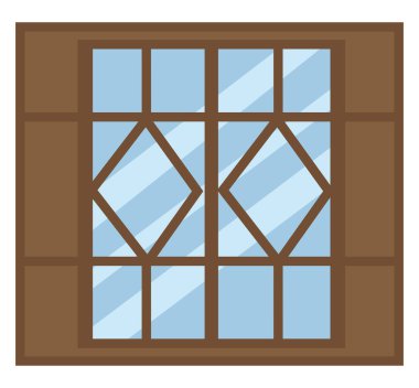 Kabin kahverengi pencere, illüstrasyon, vektör, beyaz arkaplan.