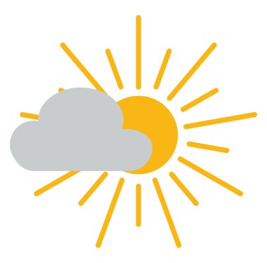 Bulutlu, güneşli, resimli, vektörlü, beyaz arka planda.