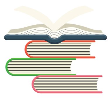 Beyaz arkaplandaki kitap yığını, illüstrasyon, vektör.