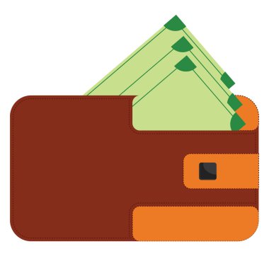 Cüzdanında para, illüstrasyon, beyaz arka plan vektörü.