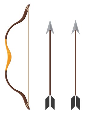 Yay ve oklar, illüstrasyon, beyaz arkaplan üzerindeki vektör.