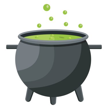 İçinde yeşil sıvı olan bir kazan, beyaz arkaplan üzerinde illüstrasyon, vektör.