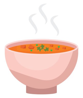 Pembe kasede havuç çorbası, illüstrasyon, beyaz arka planda vektör..