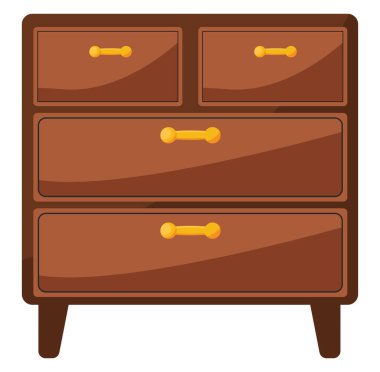 Ahşap çekmece dolabı, illüstrasyon, beyaz arka planda vektör..