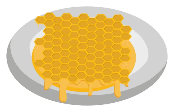 Μέλι Στο Πιάτο Εικονογράφηση Διάνυσμα Λευκό Φόντο — Διανυσματικό Αρχείο