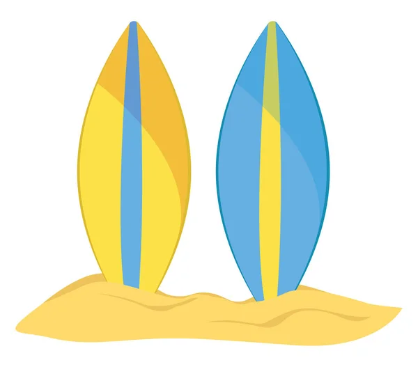Surfboard Στην Άμμο Εικονογράφηση Διάνυσμα Λευκό Φόντο — Διανυσματικό Αρχείο