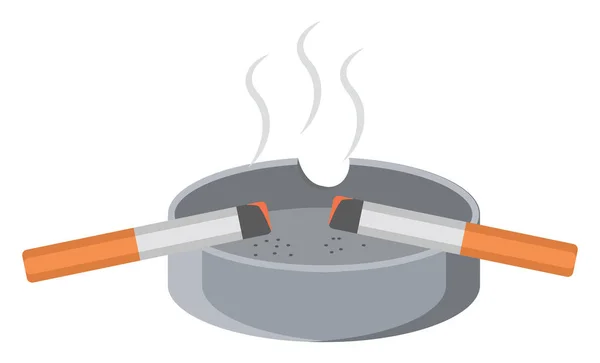 Dois Cigarros Bandeja Cinzas Ilustração Vetor Fundo Branco — Vetor de Stock