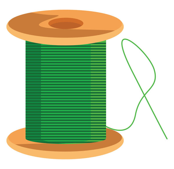 Зеленая нить, иллюстрация, вектор на белом фоне.