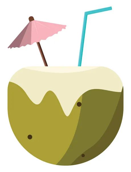 Agua Coco Con Pequeño Paraguas Rosa Ilustración Vector Sobre Fondo — Archivo Imágenes Vectoriales