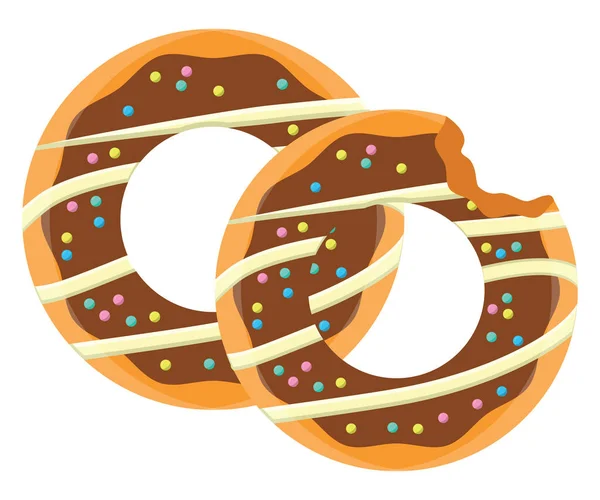Donuts Chocolat Avec Saupoudres Illustration Vecteur Sur Fond Blanc — Image vectorielle