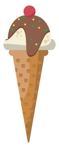 Zmrzlina Kuželu Čokoládou Vrcholu Ilustrace Vektor Bílém Pozadí — Stockový vektor