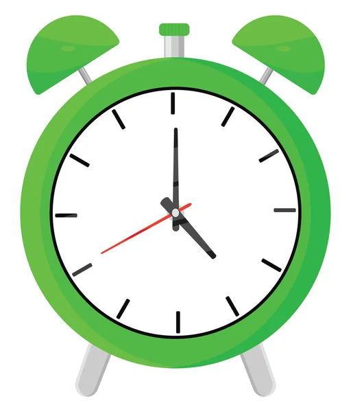 Reloj Despertador Verde Ilustración Vector Sobre Fondo Blanco — Vector de stock