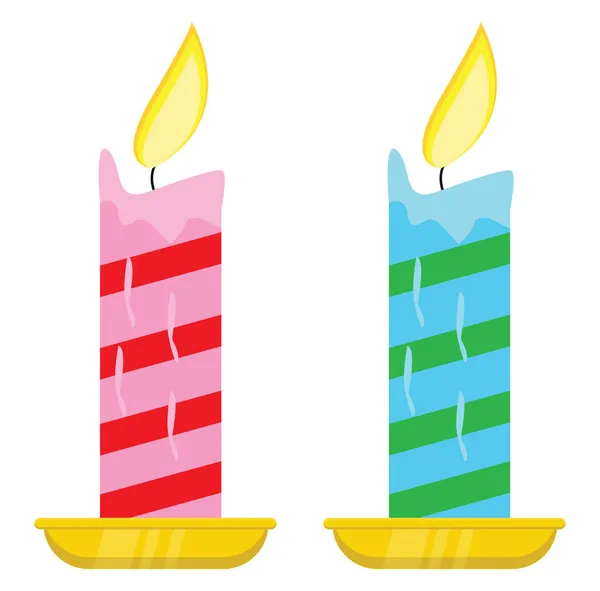 Dos Velas Ardientes Colores Ilustración Vector Sobre Fondo Blanco — Archivo Imágenes Vectoriales