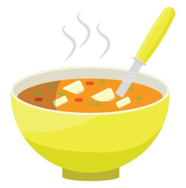 Sarı kase çorba, illüstrasyon, beyaz arka planda vektör..