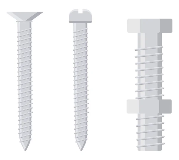 Drei Silberne Schrauben Illustration Vektor Auf Weißem Hintergrund — Stockvektor