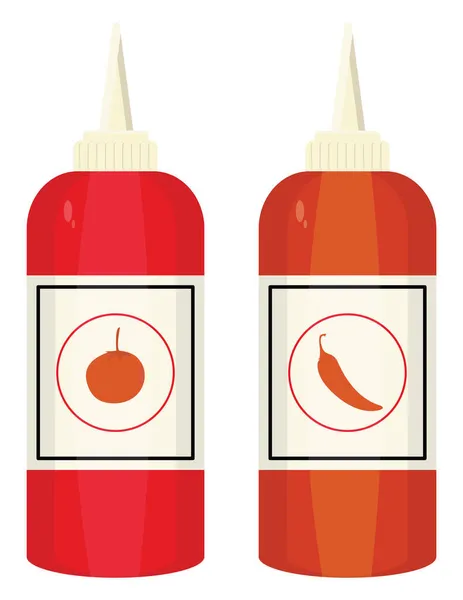 Botellas Salsa Ilustración Vector Sobre Fondo Blanco — Vector de stock