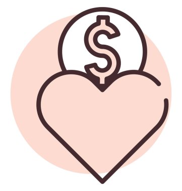 Bağış ve bağış paraları, illüstrasyon, beyaz arka plan vektörü.