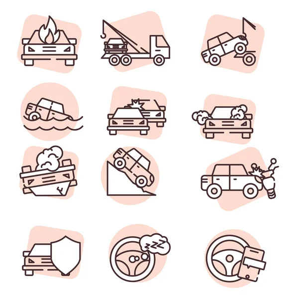 Αυτοκινητιστικά Ατυχήματα Εικονογράφηση Διάνυσμα Λευκό Φόντο — Διανυσματικό Αρχείο