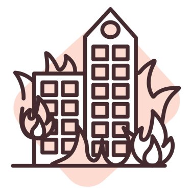 Afet şehri yangını, illüstrasyon, beyaz arka planda vektör.