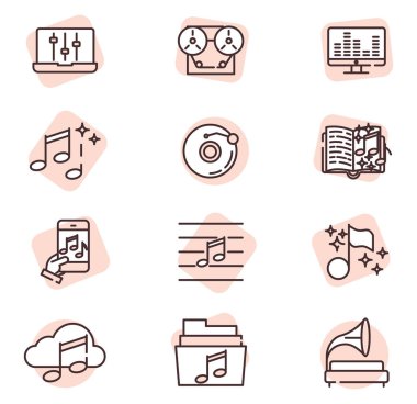 Müzik ortamı, illüstrasyon, beyaz arkaplan üzerindeki vektör.