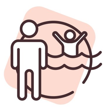 Havuz ve plaja dikkat edin. Çocuklara, resimlere, beyaz arka planda vektöre..