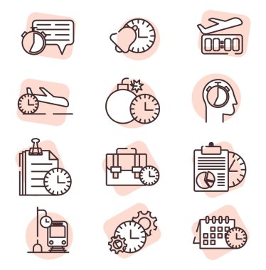 Zaman simgesi seti, illüstrasyon, beyaz arkaplan üzerindeki vektör.