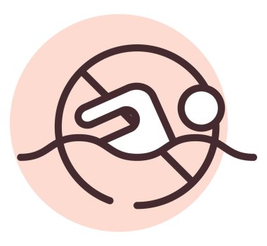 Dikkat, yüzme, illüstrasyon ve beyaz arkaplan üzerindeki vektör yasak..