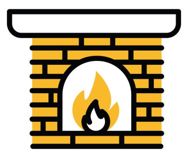 Kış şöminesi, illüstrasyon, beyaz arka planda vektör..