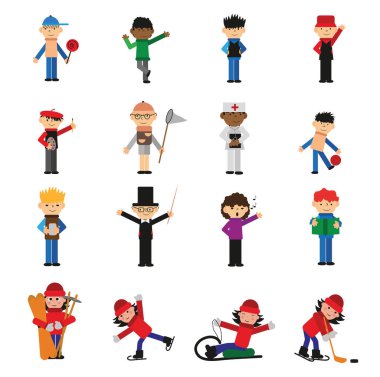 Hobileri olan çocuklar, illüstrasyon, beyaz arka planda vektör.