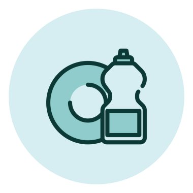 Beyaz arkaplanda bulaşık deterjanı, illüstrasyon, vektör temizleme.