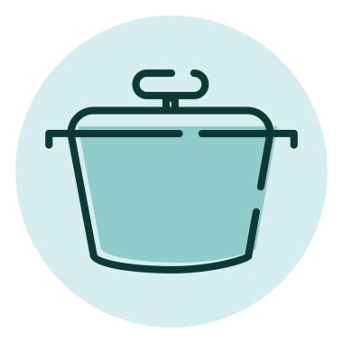 Kapağı, illüstrasyonu ve beyaz arkaplanı olan mutfak kabı..