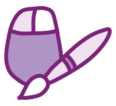 Beyaz arkaplanda fare ve fırça, illüstrasyon, vektör.