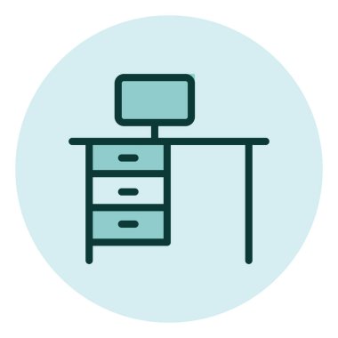 Bilgisayar masası, illüstrasyon, beyaz arkaplan üzerindeki vektör.