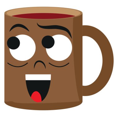 Şaşırmış kahverengi kupa, illüstrasyon, beyaz arka planda vektör..