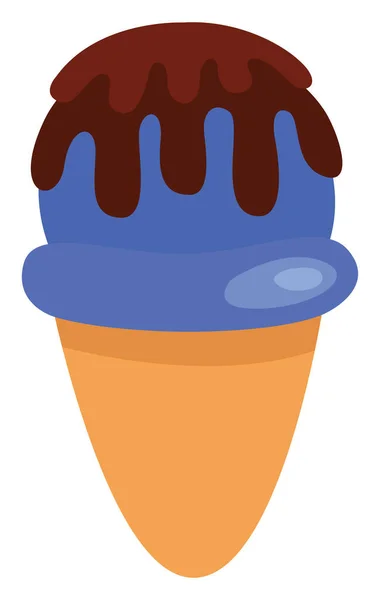 蓝色冰激凌 蛋筒里有巧克力 白色背景上有向量 — 图库矢量图片