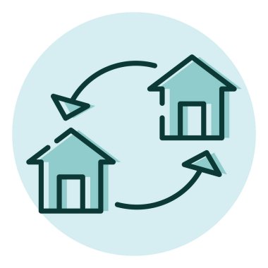 Ev, illüstrasyon ve beyaz arka plandaki vektör karşılığında emlak değişimi..