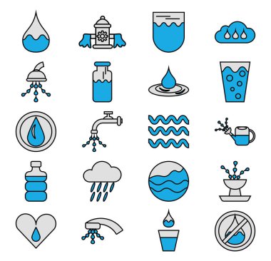 Su simgesi paketi, illüstrasyon, beyaz arkaplan üzerindeki vektör.