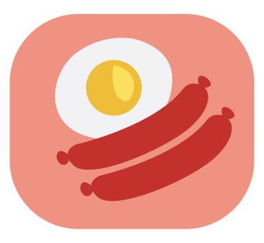 Kahvaltı haşlanmış yumurta ve sosis, illüstrasyon, beyaz arka planda vektör..