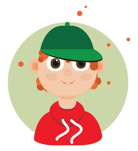 Niño Con Sombrero Béisbol Verde Ilustración Vector Sobre Fondo Blanco — Vector de stock